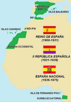 the map of spain and its surrounding countries, with flags in different colors on it