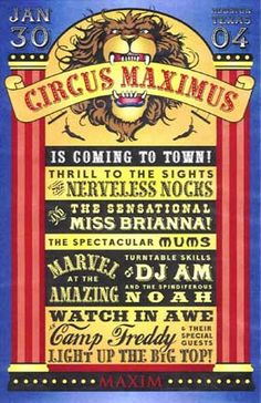 an advertisement for circus maximus, which is coming to town