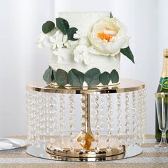 8 inch Tall Gold Cake Stand, Cupcake Stand With 36 Acrylic Crystal Chains Chandelier Cake Stand, Silver Cake Stand, Chandelier Cake, Crystal Cake Stand, Floating Candles Bowl, Chandelier Candle Holder, Gold Cake Stand, Metal Cake Stand, Cake Pedestal