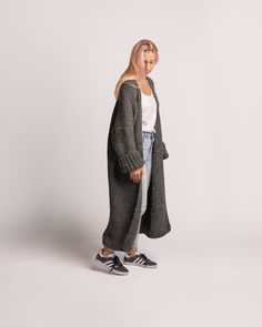 "Ankle Length Cardigan, Soft Wool Knit Coat, Extra Long Cardigan XS to XL / 7 colors to choose from / Super soft non-itchy loose fit knit sweater perfect for cozy days at home. Plus size comfortable loungewear for women. Measurements: XS (US 0-2; UK 4-6; EU 32-34) bust - 82 cm ( 32.2\" ) hip - 88 cm ( 34.6\" ) length - 120 cm (47.2\") S (US 4-6; UK 8-10; EU 34-36) bust - 88 cm ( 34.6\" ) hip - 94 cm ( 37\" ) length - 120 cm (47.2\") M (US 8-10; UK 12-14; EU 38-40) bust - 94 cm ( 37\" ) hip - 100 Knit A Sweater, Extra Long Cardigan, Simple Sweater, Learn To Knit, Knit Coat, Comfortable Loungewear, Simple Sweaters, Easy Knit, Gilet Long