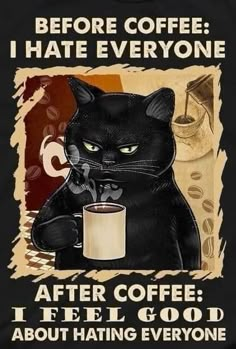 Hating Everyone, Kaffe Humor, I Hate Everyone, 강아지 그림, Hate Everyone, Black Cat Art, Retro Cats, Cat Wall Art, Cat Quotes