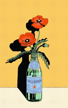 there is a bottle with flowers in it