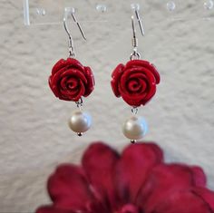 Red Rose Bead And Faux Pearl Earrings. Lightweight Perfect For Weddings, Bridesmaids Favors Etc... Turquoise And White Colors Are Available In Separate Listings. Message Me If You Need More Pairs. Rose Red Flower Earrings For Valentine's Day Wedding, Rose Red Flower Earrings For Wedding And Valentine's Day, Rose Design Flower Earrings For Wedding On Valentine's Day, Bridesmaids Favors, Roses And Pearls, Bridesmaid Favors, Pendant Sets, Diamond Pendant Sets, Pearls Earrings