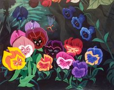 a painting of colorful flowers on a black background