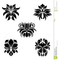 black and white floral designs on a white background