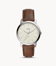 This 44 mm Minimalist features a cream satin dial with stick indices, three-hand movement and a brown leather strap. Brown Leather Strap Watch, Minimalist Men, Brown Leather Watch, Minimalist Watch, The Minimalist, Brown Leather Strap, Final Touch, Dark Brown Leather, White Dial