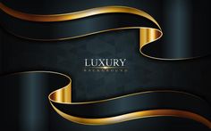 luxury black and gold background with golden ribbon for your text or image in the center