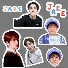 several stickers depicting the faces of young men