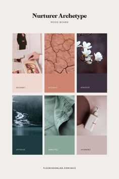 the website for nurturer archetye is shown with different colors and textures