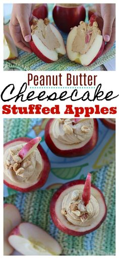 peanut butter cheesecake stuffed apples are an easy dessert for kids to make and eat