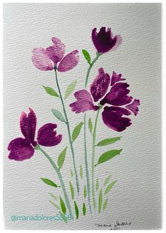 watercolor painting of purple flowers on white paper