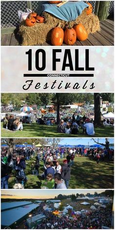 an outdoor event with pumpkins and hay bales in the foreground text reads 10 fall festivals