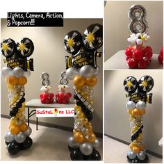 balloons and decorations are arranged in the shape of mickey mouses