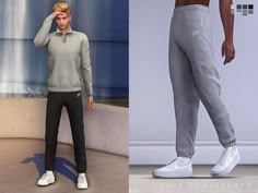 two different poses of a man in sweatpants and sneakers