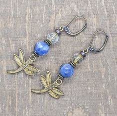 Rustic Earthy Boho Earrings, Blue Sodalite and Yellow Citrine, Fun & Unique Stone Earrings, Gift for Christmas, Gift for Her Blue Sodalite, Yellow Citrine