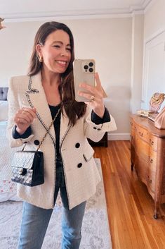 Zara Tweed Blazer and Vintage Chanel Bag Zara Tweed Blazer, Zara Tweed, Vintage Chanel Bag, Country Wear, Tweed Blazer, Earrings Rings, Vintage Chanel, Outfit Details