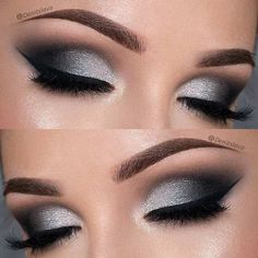 Black And Silver Eye Makeup, Machiaj Smokey Eyes, Makeup Ideas For Prom, Beautiful Makeup Ideas, Silver Smokey Eye, Prom Eyes, Silver Eye Makeup, Make Up Designs, Smokey Makeup