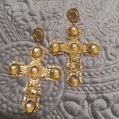 Gorgeous Gold Cross Statement Earrings Latina Earrings, Big Cross Earrings, Gold Intricate Cross Jewelry, Chunky Cross Earrings, Gold Oxidized Cross Jewelry, Hispanic Jewelry, Ornate Gold Cross Pendant Necklace, Cross Earrings Vintage, Crucifix Earrings