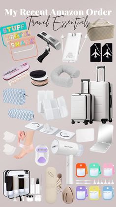 an assortment of travel essentials are shown in this graphic style, with the words my recent amazon order