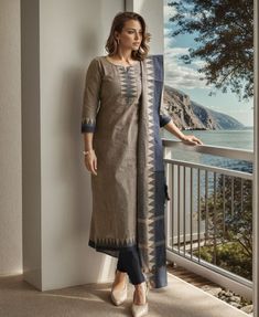 Handloom Dress Designs, Handloom Kurti Designs, Cotton Salwar Designs For Stitching, Salwar Neck Designs Cotton, Sambalpuri Kurta Designs, Straight Kurti Designs, Kurti With Pants