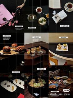 a series of photographs showing different types of food on plates and in bowls, with text describing the stages of making sushi