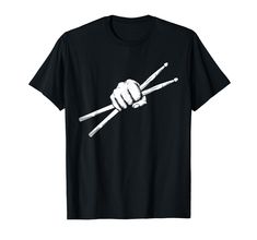 PRICES MAY VARY. Drummer Design with Drumsticks. Fist with Drumsticks for Drummers, men, women and children who love to play the drums. Great gift for drummer birthday, Father's Day or Christmas. You love drumming? Then show it off with this cool drummer tee. Lightweight, Classic fit, Double-needle sleeve and bottom hem Drummer Gifts, Shirt Store, Personalized Shirts, Crew Neck Tee, Stylish Men, Branded T Shirts, Drums, Collar Styles, Shirts Tops