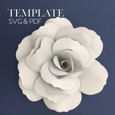 a white paper flower on a blue background with the words template svg and df