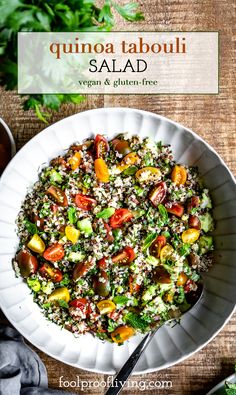 quinoa taboui salad in a white bowl