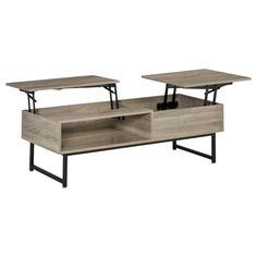 this unique lift top coffee table with storage will add chic, modern style to your living room or office. The extending tabletop lifts to reveal a hidden storage compartment beneath, creating a convenient floating desk. This table is easy to clean and built to last a long time, thanks to its E1 grade wood and steel frame. This table is both stylish and functional, and it works well in front of a couch or a meeting room, providing multiple work surfaces and storage options. Highlights:  Lift-top Desk For Living Room, Table With Hidden Storage, Sled Coffee Table, Coffee Table With Hidden Storage, Reception Furniture, Floating Desk, Wood And Steel, Small Space Storage, Lift Top Coffee Table