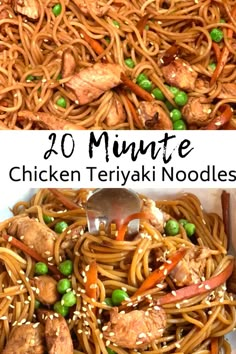 chicken teriya noodles with sesame seeds and carrots