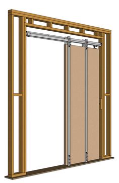 an open door with metal bars on each side and wood frame around the bottom part