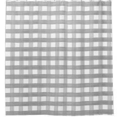 a gray and white checkered shower curtain