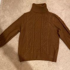 Brown Cable Turtleneck Sweater By Shein Size Small. Great Condition Never Worn. Brown Cableknit Sweater, Cheap Brown Cable Knit Sweater, Cozy Brown Turtleneck Top, Cozy Knitted Brown Turtleneck, Brown Cable Knit Sweater, Cable Turtleneck Sweater, Shein Sweater, Cable Sweater, Brown Sweater