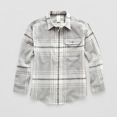 Every little and big boys' wardrobe needs a stylish flannel shirt like this one from Thereabouts. Made from 100% cotton for a soft and comfortable feel, it features a regular-fit, a point collar, buttons down the front, long cuffed sleeves, and a chest button pocket. Wear it with jeans and sneakers. Closure Type: ButtonFit: Regular FitNeckline: Collar NeckPockets: 1 Chest Button PocketSleeve Length: Long SleeveSleeve Style: Cuffed SleeveApparel Length: 24.5 Inches - BackFiber Content: 100% Cotto Kids Flannel, Wardrobe Needs, Flannel Shirts, Long Sleeve Flannel, Boys Long Sleeve, Feel It, Big Boys, Cuff Sleeves, Shirts & Tops