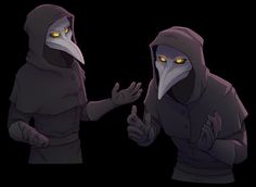 two people with yellow eyes are standing in front of each other, one is wearing a hooded jacket