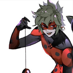 a ladybug character is posing with her hands behind her back and holding a string