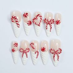 Christmas Almond Nails Holidays, Christmas Cookie Nails, Christmas Junk Nails, Christmas Vacation Nails, Kawaii Christmas Nails, Christmas Candy Cane Nails, Nutcracker Nails, French Tip Christmas Nails, Almond Christmas Nails