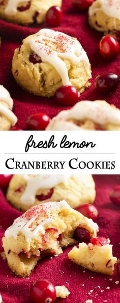 fresh lemon cranberry cookies with icing on top