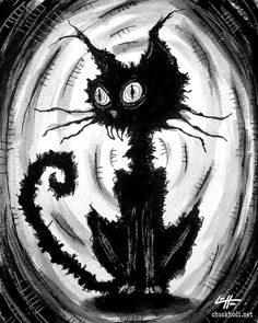 a black and white drawing of a cat