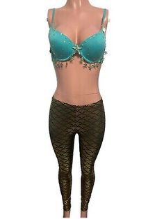 Mermaid Costume 3 Pc Leggings Art Bra Cosplay New M Sea Siren Shells Stones Star  | eBay Sea Siren, Theatre Costumes, Mermaid Theme, Mermaid Costume, B Cup, Stretch Leggings, Costumes For Women, Costume Party, Mermaid