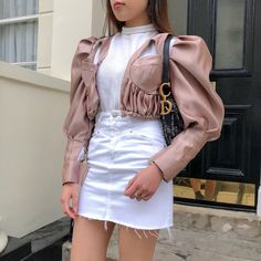 City look with the Satin Bralet Jacket Comfy Outfits, Dior Bag, Denim Skirt, Dior, Mini Skirts, Skirt