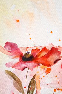 watercolor painting of two pink flowers on a white background with orange spots and green leaves