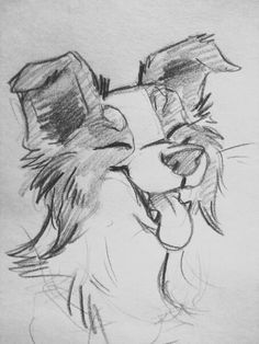 a drawing of a dog's face with its tongue out and his eyes closed