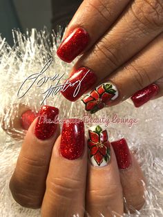 Christmas Poinsettia Nails, Nail Art For Christmas, Painted Poinsettia, Xmas Nail Designs, Art For Christmas, Xmas Nail