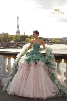 Tarik Ediz 98264 - Mydressline Tule Rok, Tarik Ediz, Gown Pattern, Tulle Ball Gown, Evening Dress Fashion, Fairytale Dress, Evening Dresses Elegant, Glam Dresses, Green And Pink