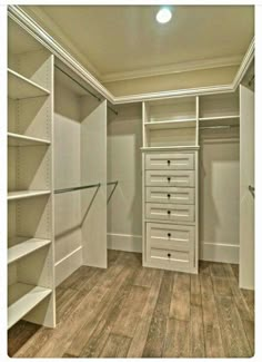 a white closet with drawers and shelves on the bottom shelf is shown in an instagram