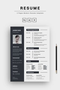 a professional resume template with a black and white color scheme on the front, side and back