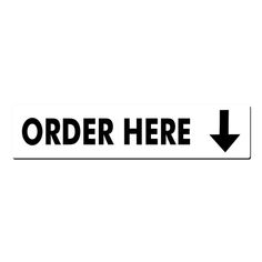 an order here sign is shown on a white background with the word'order here'in black