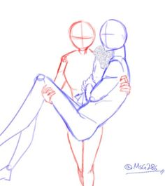 a drawing of a person sitting on the back of another person's leg with their arms around each other