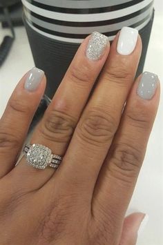 Nail Glam, Prom 2022, Gel Nail Art Designs, Short Gel Nails, Nail Stuff, Gray Nails, Nails Polish, Glitter Nail Polish, Shellac Nails